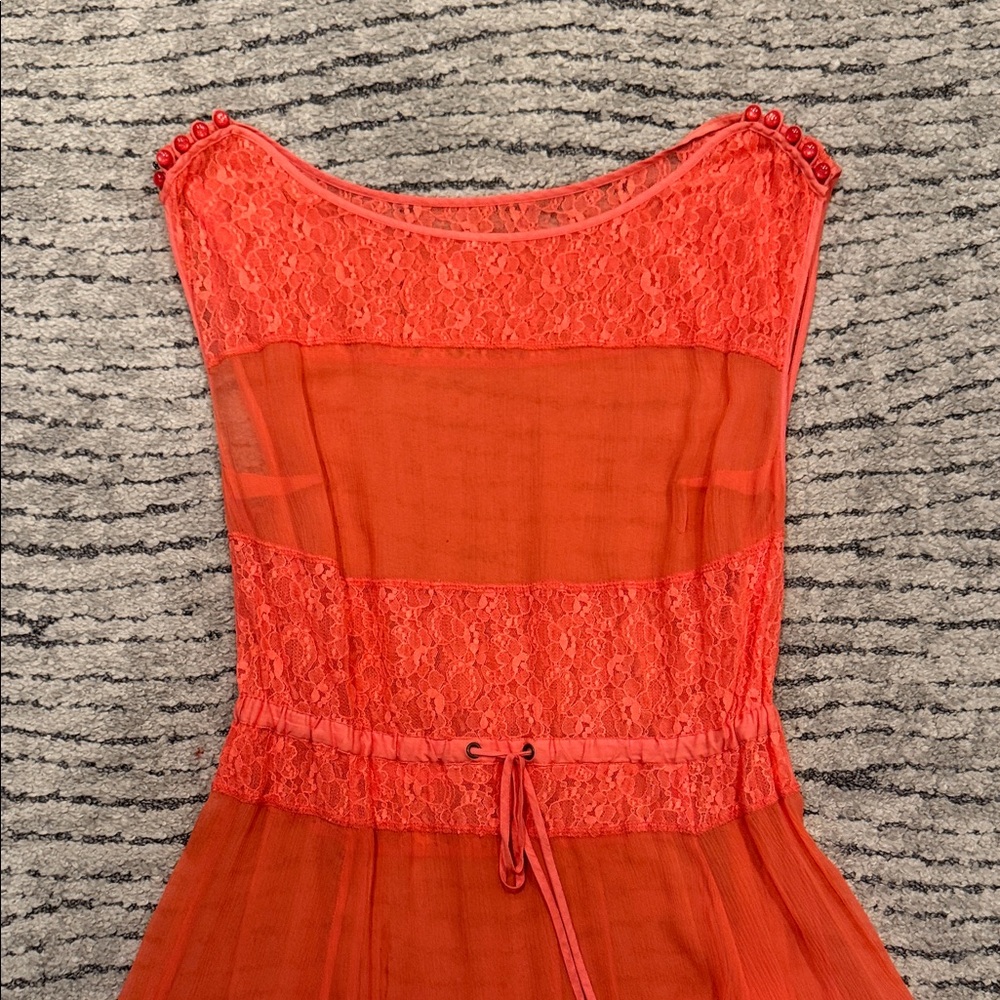 Elegant Coral Lace Women Dress - Picture 2 of 5